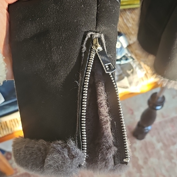 Zara Black and Gray Faux Fur Bomber Jacket - Picture 3 of 3